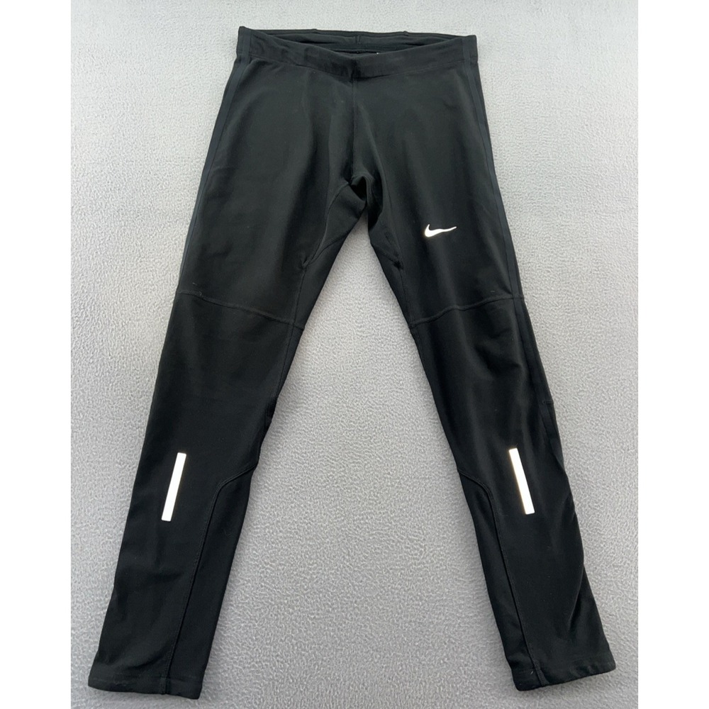 Nike Pants Womens Sz XL Black Workout Dri Fit Straight Reflective Running Grip
